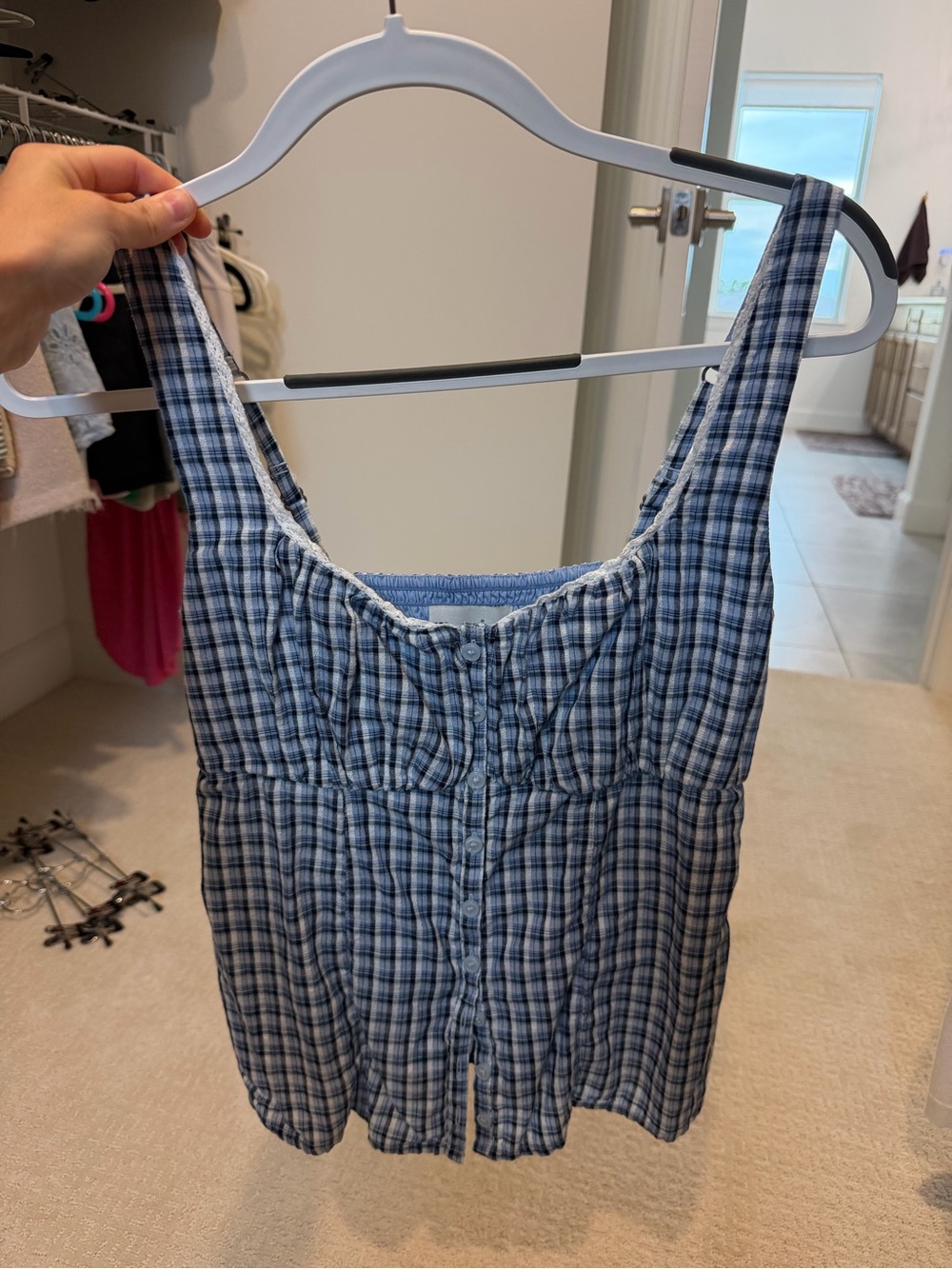 Hollister Blue Plaid Button-Front Camisole